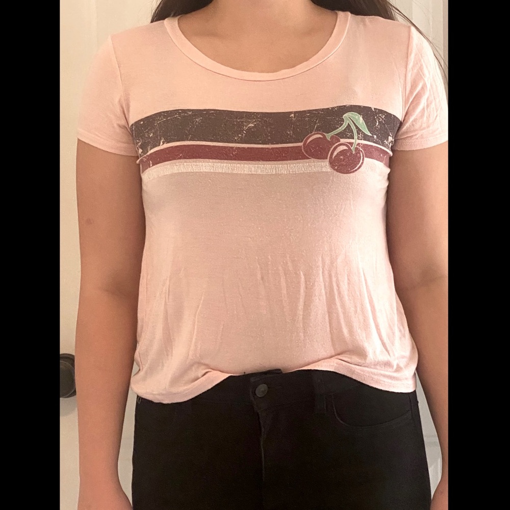 PAPER CRANE - Retro stripe cherry print graphic tee
